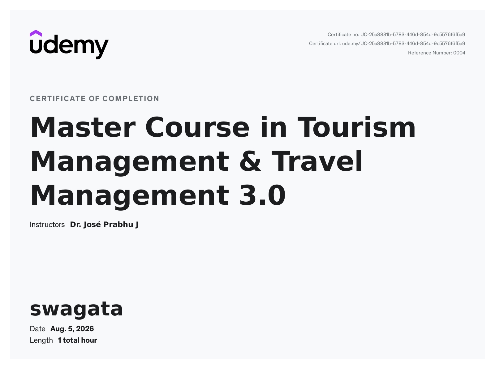 Master Course in Tourism Management and Travel Management